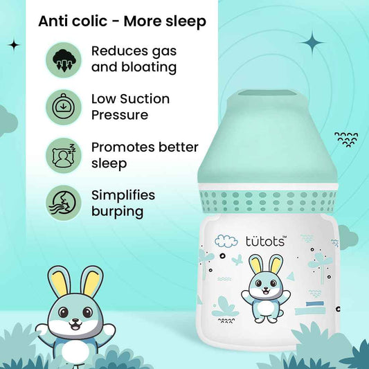 tutots Baby Feeding Bottle – 125ml, Anti-Colic Wide Neck, BPA-Free with Turbo Vent Nipple - Tutots
