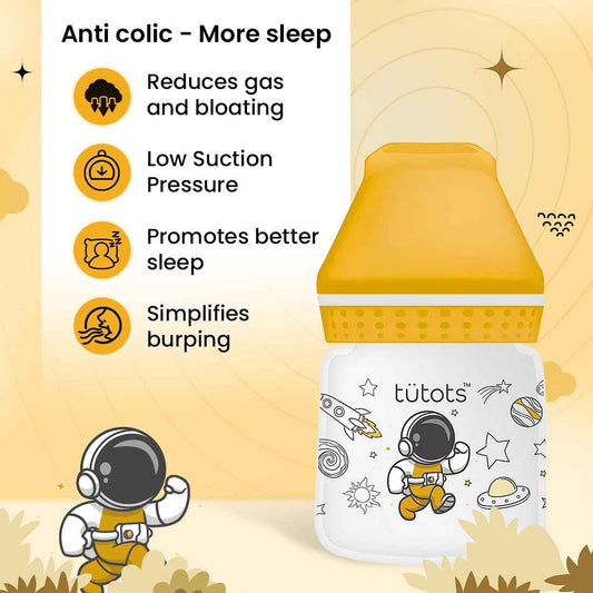 tütots Baby Feeding Bottle – 125ml, Anti-Colic Wide Neck, BPA-Free with Turbo Vent Nipple