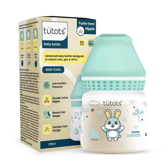 tütots Baby Feeding Bottle – 125ml, Anti-Colic Wide Neck, BPA-Free with Turbo Vent Nipple
