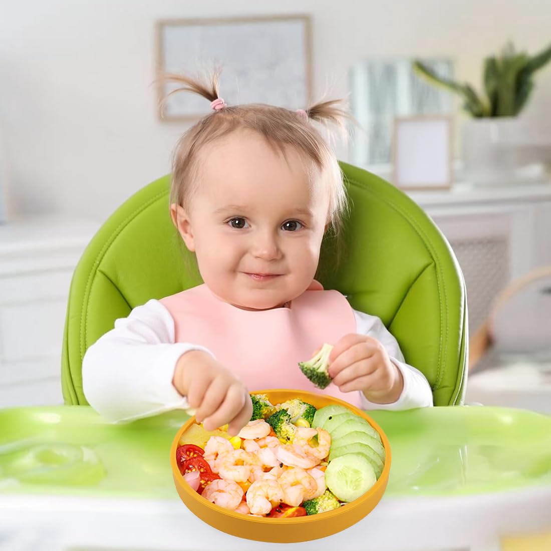 tütots Baby Silicon Plate - BPA Free, PVC Free, Non-Slip, Dishwasher Safe - Ideal Feeding Plate for Baby 6 to 12 Months, Eating Plate for 1+ Year Old (Yellow)