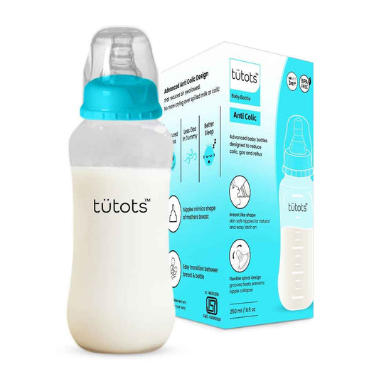 tütots Baby Feeding Bottle – 250ml, Anti-Colic, BPA-Free, Natural Latch Spiral Teat (0–36 Months)