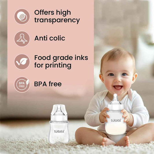tütots Baby Feeding Bottle Pack of 2 – 250ml, Anti-Colic, BPA-Free, Natural Latch Spiral Teat