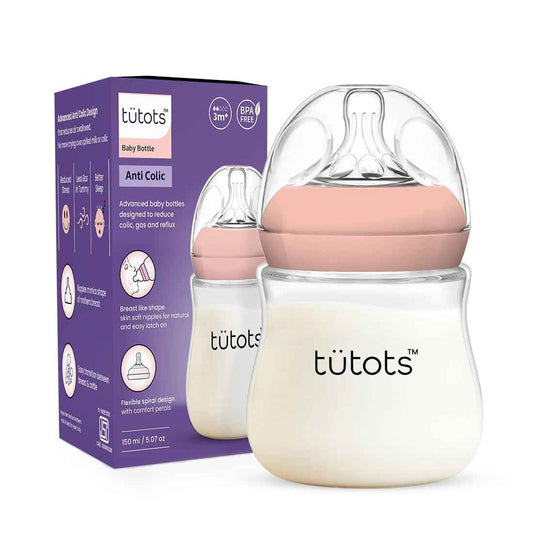 tutots Anti-Colic Baby Bottle – 150ml, BPA-Free, Wide Neck with Natural Nipple