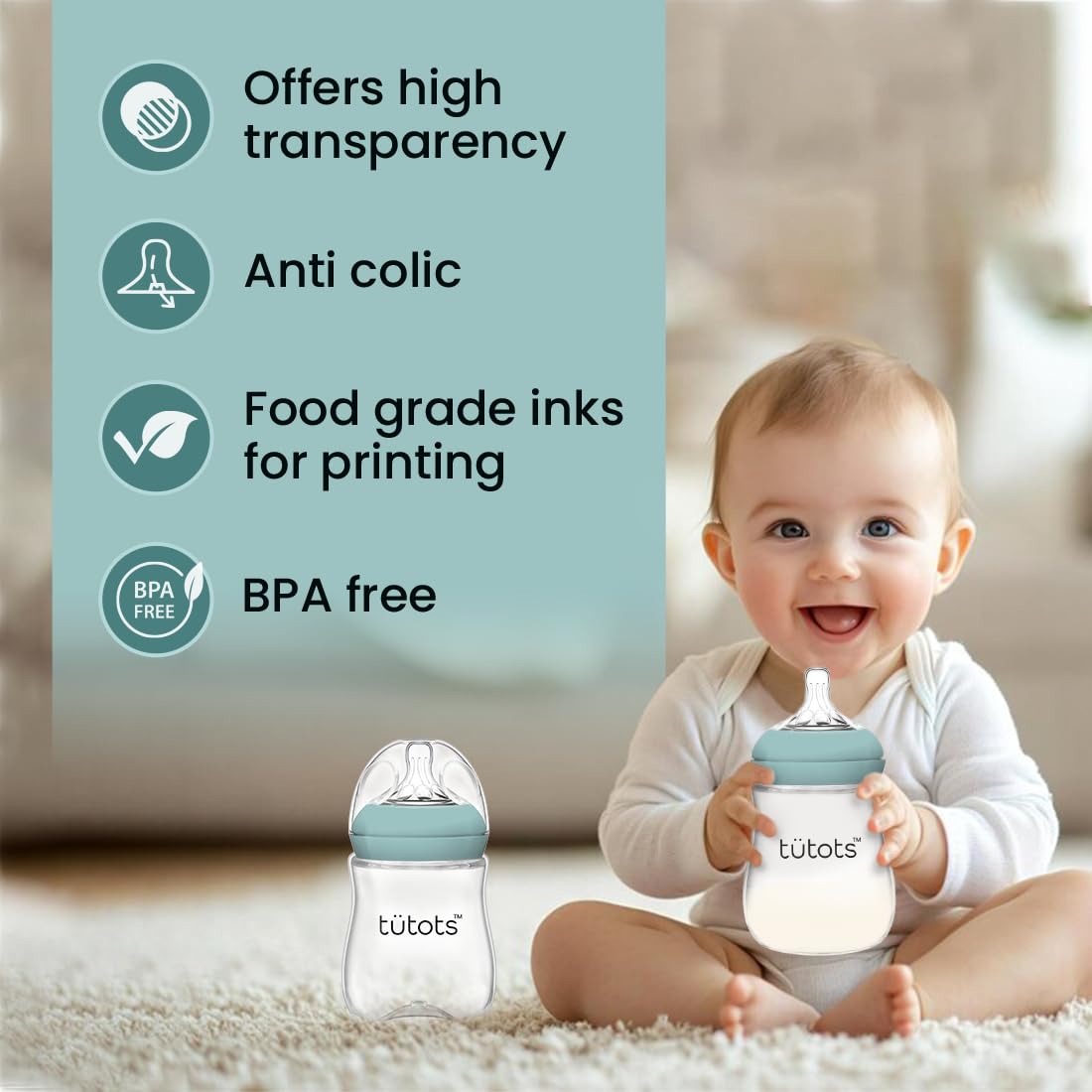 tütots Baby Feeding Bottle | Anti-Colic | BPA-Free |Spiral Teat with Comfort Petals | 3-12 Months | 1+ Year| Easy Clean| 150 ml (250 ml)