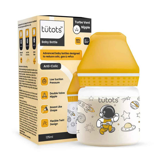 tütots Baby Feeding Bottle – 125ml, Anti-Colic Wide Neck, BPA-Free with Turbo Vent Nipple