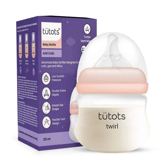tütots Baby Feeding Bottle – 125ml Twirl Series, Anti-Colic Wide Neck, BPA-Free with Turbo Vent Nipple