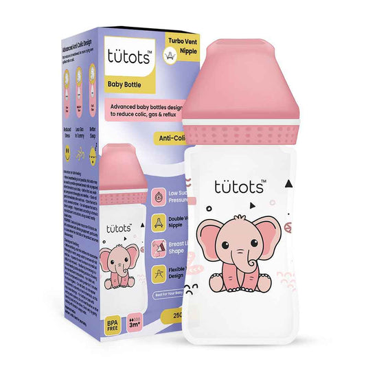 tütots Baby Feeding Bottle – 250ml, Anti-Colic Wide Neck, BPA-Free with Turbo Vent Nipple