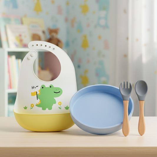 tutots Mealtime Messfree Kit Combo - Bib, Plate, Spoon & Fork