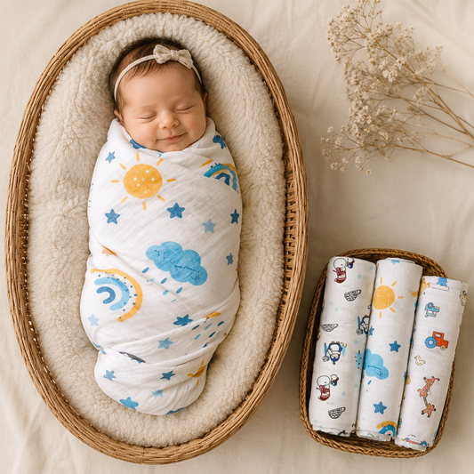 tutots 100% Cotton Muslin Swaddle Wrap for New Born Baby | Pack of 3 (100×100 cm)