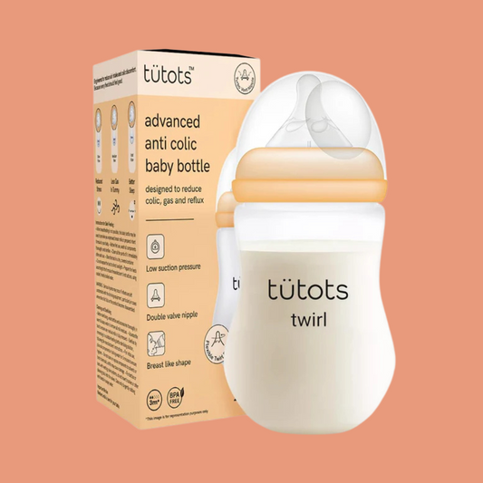 tütots Baby Feeding Bottle – 250ml Twirl Series, Anti-Colic Wide Neck, BPA-Free with Turbo Vent Nipple