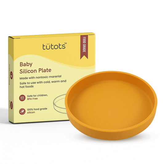 tütots Baby Silicon Plate - BPA Free, PVC Free, Non-Slip, Dishwasher Safe - Ideal Feeding Plate for Baby 6 to 12 Months, Eating Plate for 1+ Year Old (Yellow)