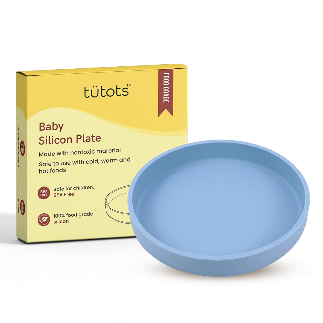 tutots Baby Silicon Plate, BPA Free, Food Grade Silicon, Non-Slippery, Blue