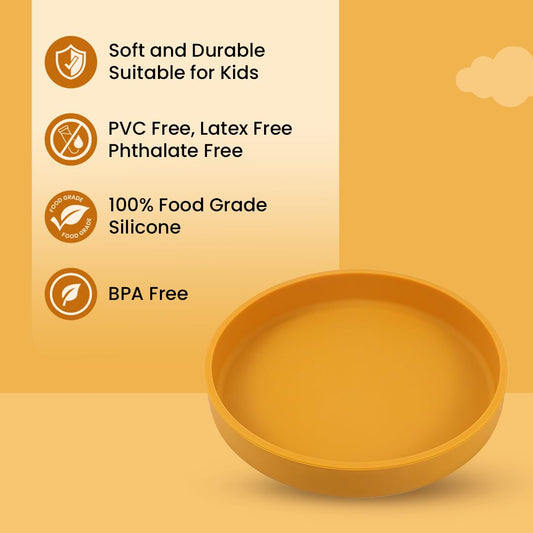 tütots Baby Silicon Plate - BPA Free, PVC Free, Non-Slip, Dishwasher Safe - Ideal Feeding Plate for Baby 6 to 12 Months, Eating Plate for 1+ Year Old (Yellow)