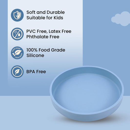 tutots Baby Silicon Plate, BPA Free, Food Grade Silicon, Non-Slippery, Blue