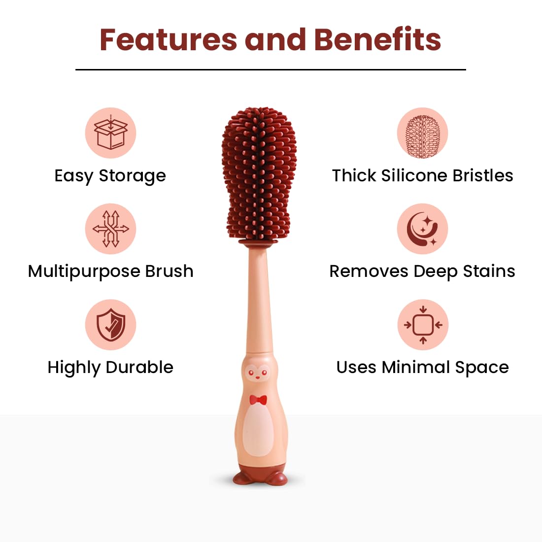 tütots 4 in 1 Silicone Bottle Cleaner Brush Set - Includes Nipple Straw, Lid & Bottle Brush - Efficient Baby Bottle Cleaning with Thick Bristles - Compact Baby Bottle Brush Set for Minimal Space