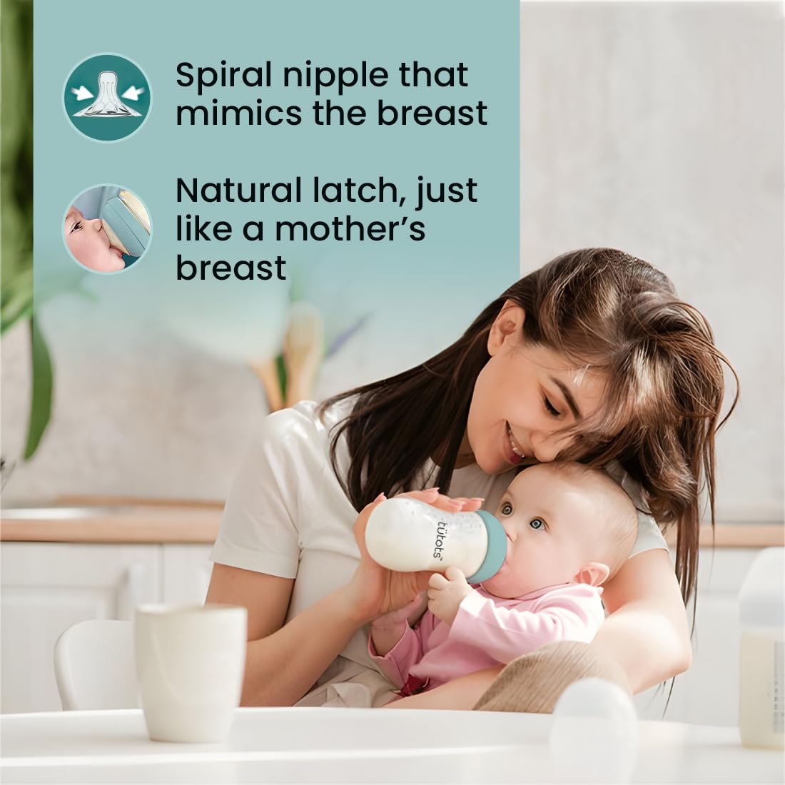 tütots Baby Feeding Bottle | Anti-Colic | BPA-Free |Spiral Teat with Comfort Petals | 3-12 Months | 1+ Year| Easy Clean| 150 ml