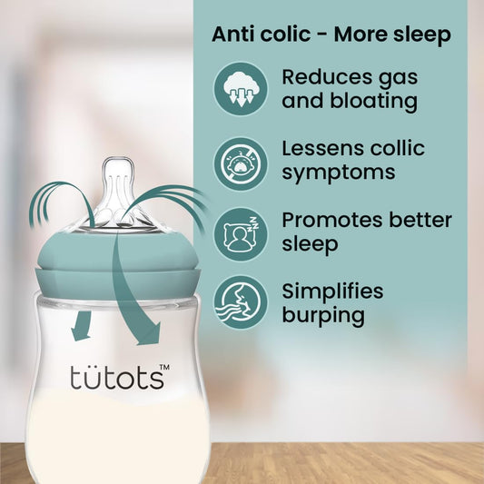 tütots Baby Feeding Bottle | Anti-Colic | BPA-Free |Spiral Teat with Comfort Petals | 3-12 Months | 1+ Year| Easy Clean| 150 ml (250 ml)