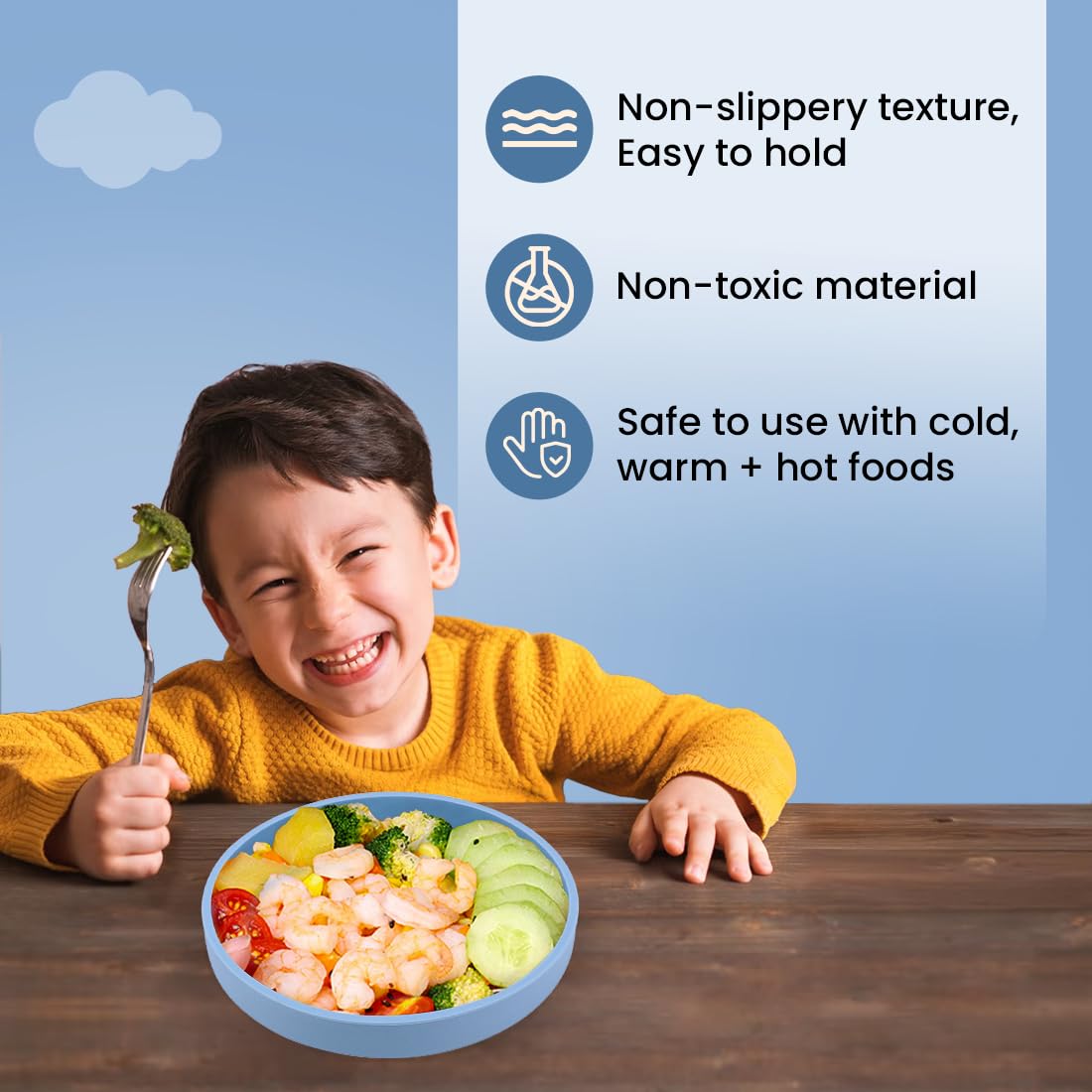 tutots Baby Silicon Plate, BPA Free, Food Grade Silicon, Non-Slippery, Blue