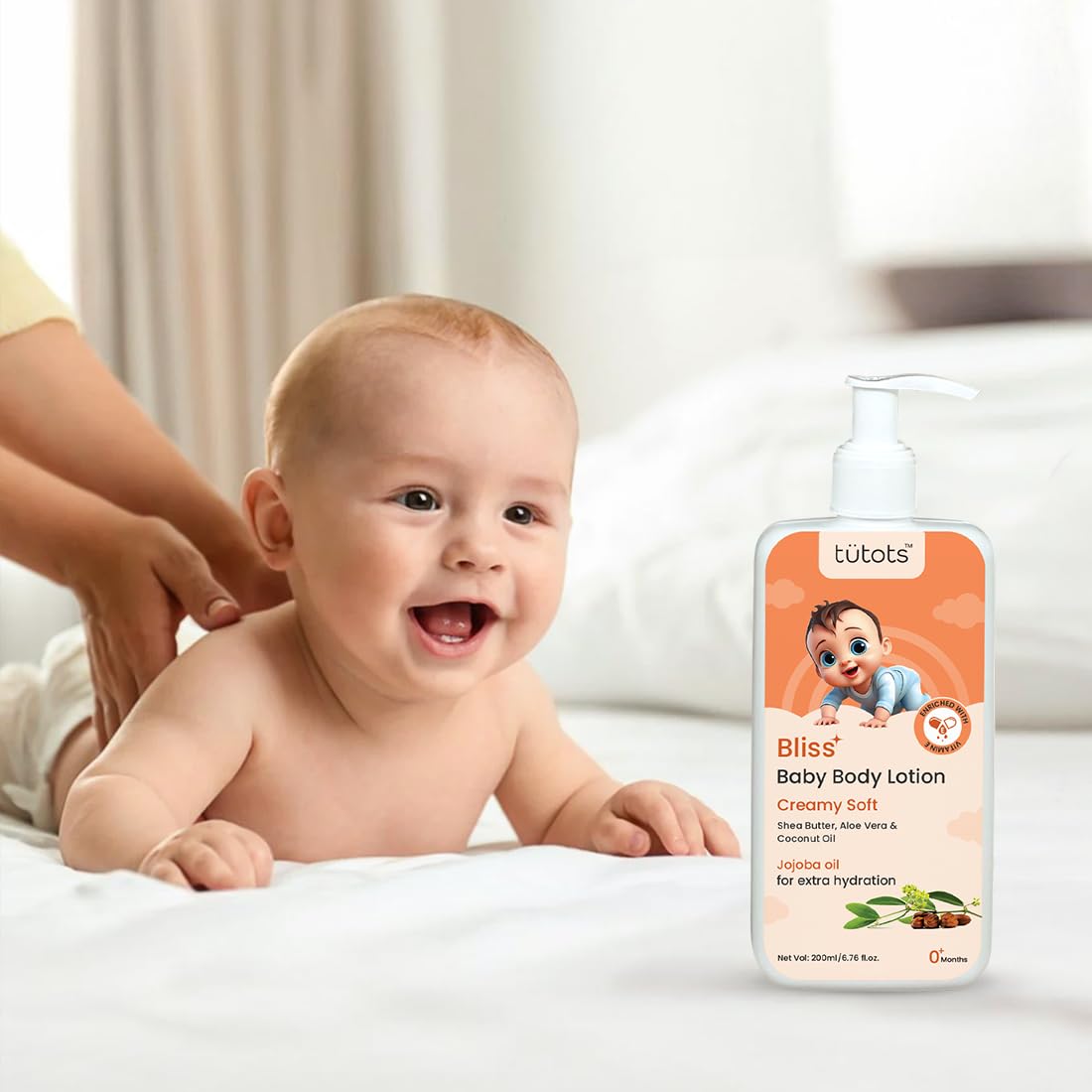 tütots Baby Body Lotion - Enriched with Shea Butter, Aloe Vera & Coconut Oil - Infused with Jojoba Oil - Baby Moisturizer for Face & Body - Ideal for 0-5 Year Olds - Gentle Skincare for Kids
