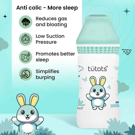 tutots Baby Feeding Bottle – 250ml, Anti-Colic Wide Neck, BPA-Free with Turbo Vent Nipple - Tutots