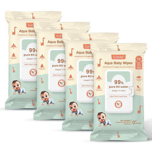tütots Ultra Thick Aqua Baby Wipes - 99% RO Water Infused with Lemon Blossom & Tangelo - Ideal Wipes for New Born Baby - Wet Wipes for Cleaning - Soft & Gentle Baby Wet Wipes (Pack of 2)