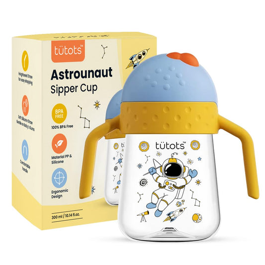 tuetots Premium Astronaut Baby Sipper Bottle - Anti-Spill Sippy Cup with Soft Silicone Weighted Straw for Babies & Kids 12M+ - BPA Free, Non-Toxic - Ideal Baby Water Bottle 6-12 Months (300 ml)