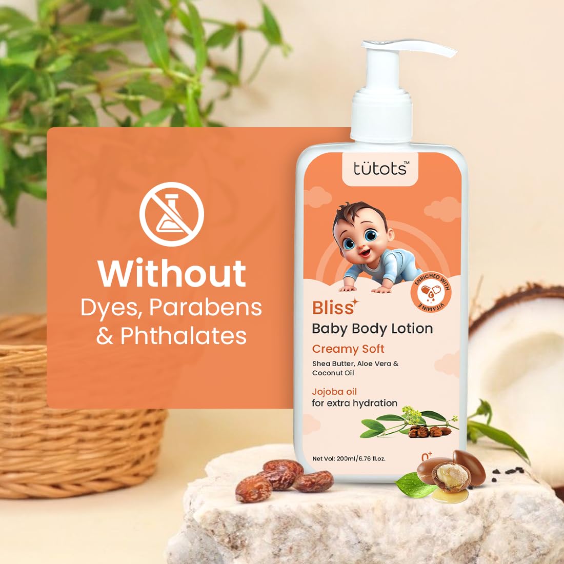 tütots Baby Body Lotion - Enriched with Shea Butter, Aloe Vera & Coconut Oil - Infused with Jojoba Oil - Baby Moisturizer for Face & Body - Ideal for 0-5 Year Olds - Gentle Skincare for Kids
