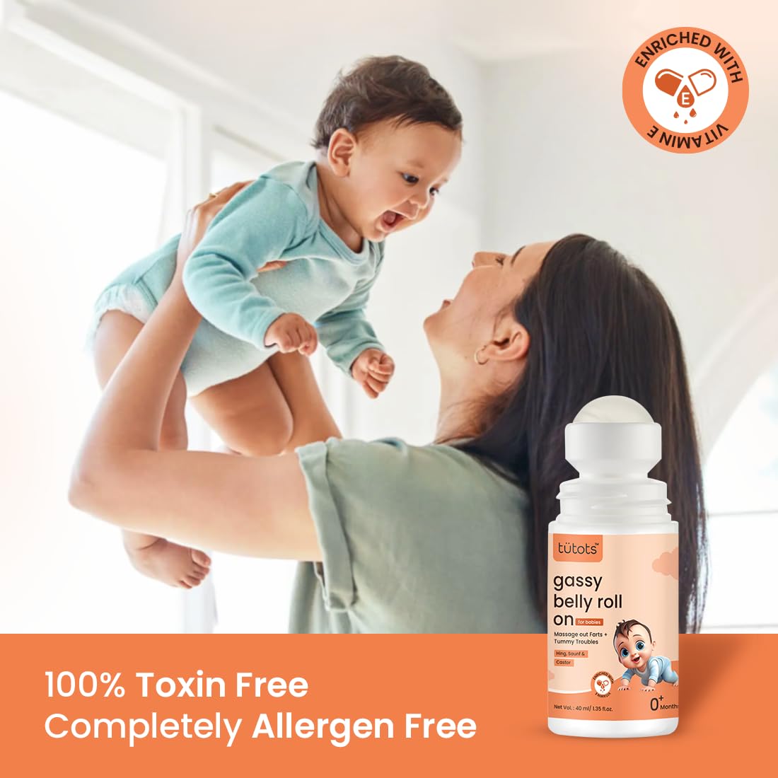 tütots Gassy Tummy Roll On for Babies, Natural Relief with Hing, Saunf & Castor, Colic Relief, Constipation and Indigestion With Hing & Saunf | 40ml