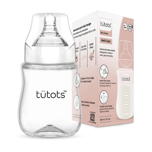 tuetots Feeding Baby Bottle with Spiral Teat | Natural Latch | Anti-Colic Design for Newborns and Infants | BPA Free | 250 ml