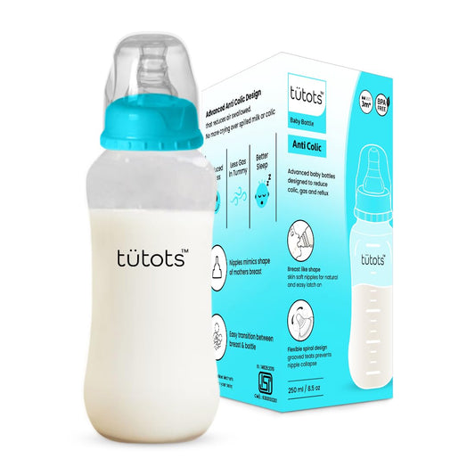tuetots Feeding Baby Bottle with Spiral Teat | Anti-Colic | BPA Free | Natural Latch | for Newborns and Kids, 0-36 Months | 250 ml