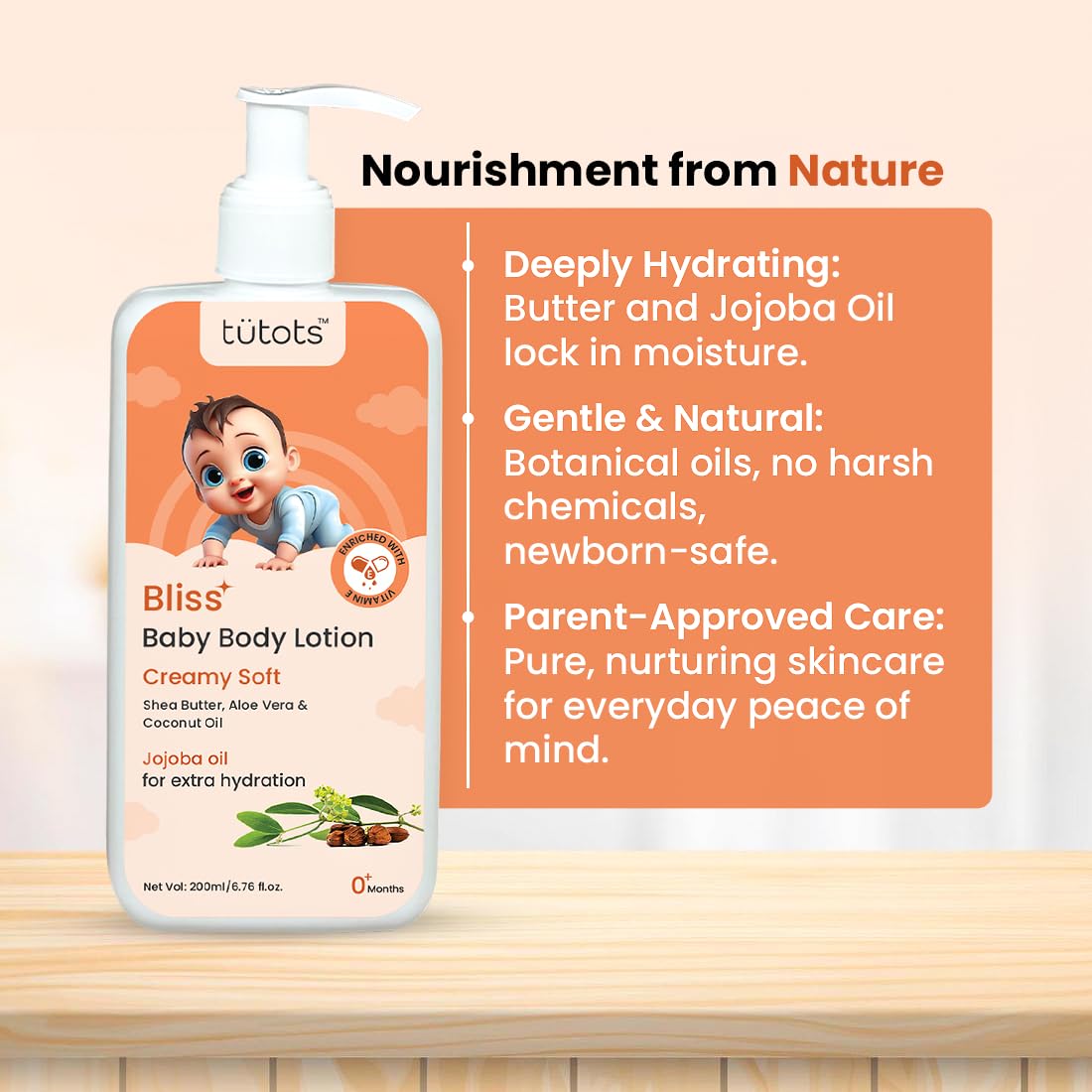 tütots Baby Body Lotion - Enriched with Shea Butter, Aloe Vera & Coconut Oil - Infused with Jojoba Oil - Baby Moisturizer for Face & Body - Ideal for 0-5 Year Olds - Gentle Skincare for Kids