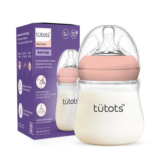 Tutots Anti-Colic Baby Bottle, 150ml, BPA-Free, Wide Neck with Natural Nipple