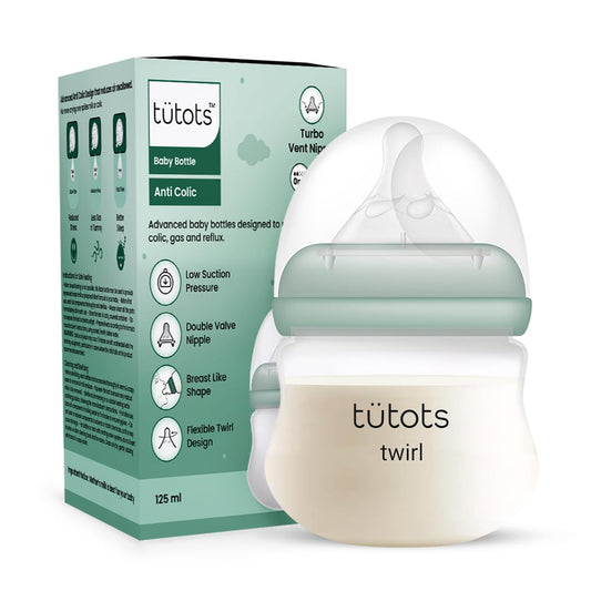 tuetots Baby Feeding Bottle | AntiColic Wide Neck| BPA Free | Baby Feeding Bottle with Turbo Vent Nipple | Twirl Series (Green, 125 ml)