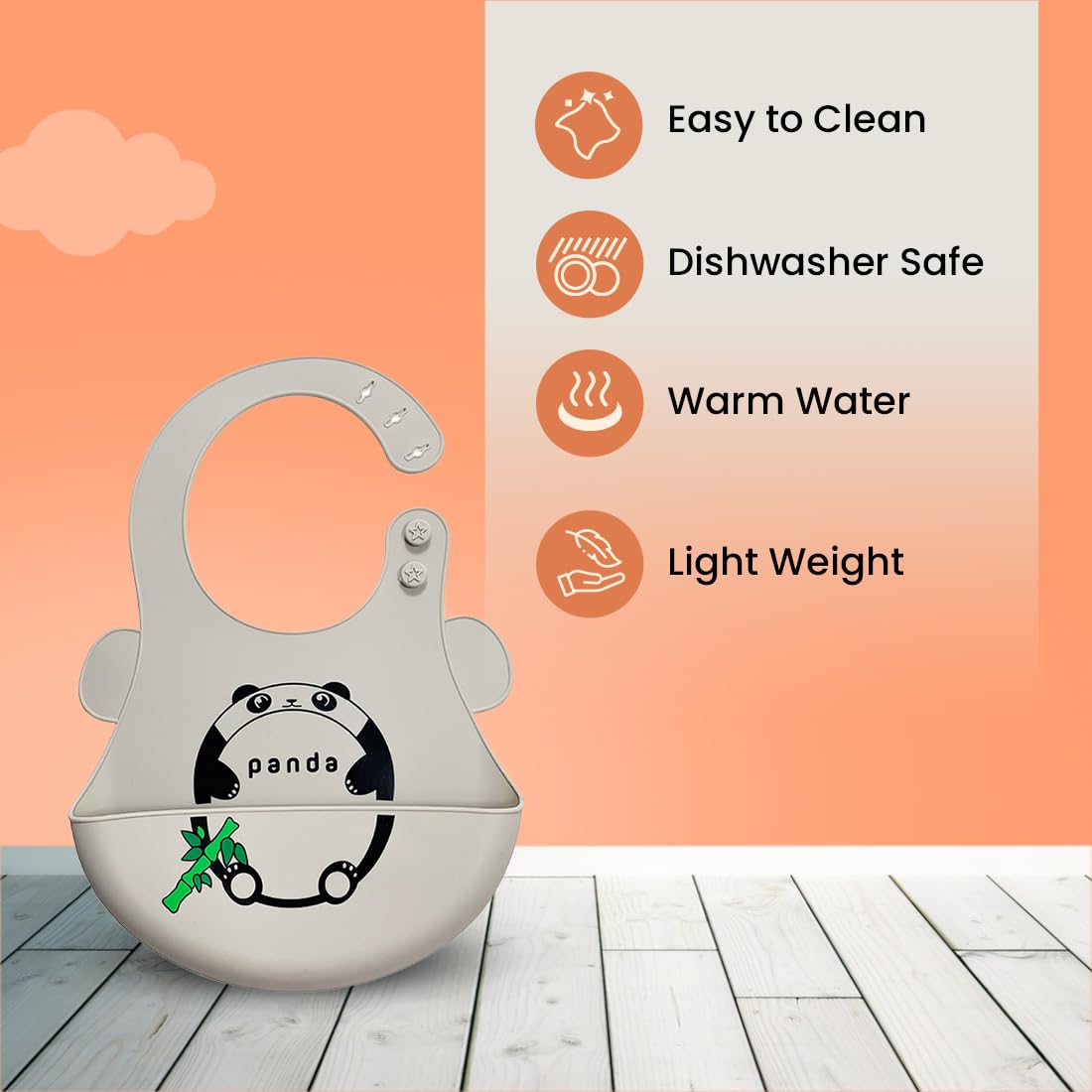 tütots Silicone Baby Bib, BPA Free, Stain Resistant with Food Catcher, Dinosaur Design, Snap Button Lock