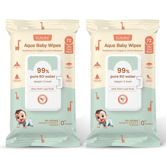 tütots Ultra Thick Aqua Baby Wipes - 99% RO Water Infused with Lemon Blossom & Tangelo - Ideal Wipes for New Born Baby - Wet Wipes for Cleaning - Soft & Gentle Baby Wet Wipes (Pack of 2)