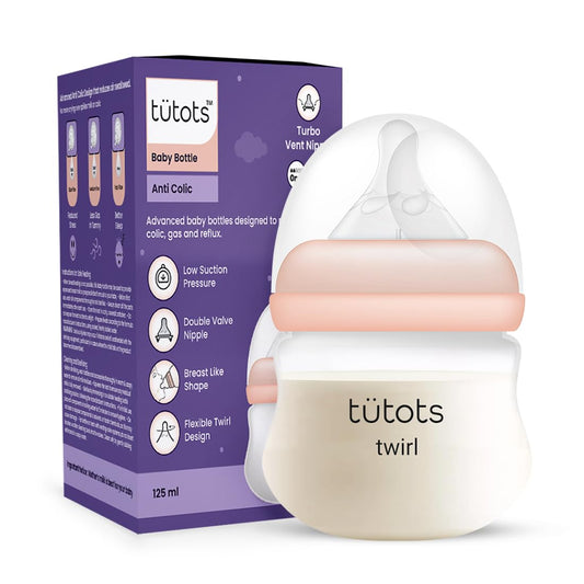tuetots Baby Feeding Bottle | AntiColic Wide Neck| BPA Free | Baby Feeding Bottle with Turbo Vent Nipple | Twirl Series (Pink, 125 ml)