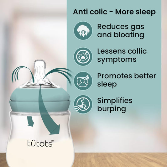 tütots Baby Feeding Bottle | Anti-Colic | BPA-Free |Spiral Teat with Comfort Petals | 3-12 Months | 1+ Year| Easy Clean| 150 ml