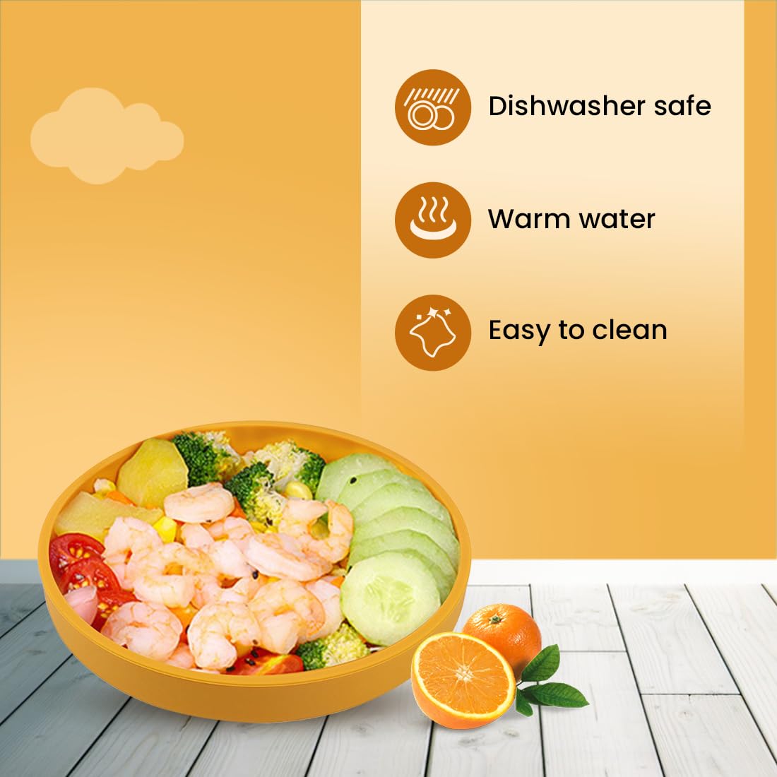 tütots Baby Silicon Plate - BPA Free, PVC Free, Non-Slip, Dishwasher Safe - Ideal Feeding Plate for Baby 6 to 12 Months, Eating Plate for 1+ Year Old (Yellow)