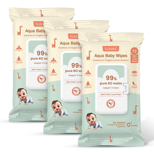 tütots Ultra Thick Aqua Baby Wipes - 99% RO Water Infused with Lemon Blossom & Tangelo - Ideal Wipes for New Born Baby - Wet Wipes for Cleaning - Soft & Gentle Baby Wet Wipes (Pack of 2)