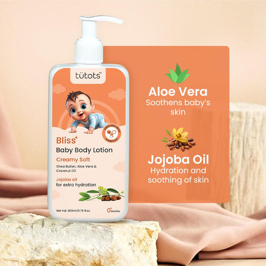 tütots Baby Body Lotion - Enriched with Shea Butter, Aloe Vera & Coconut Oil - Infused with Jojoba Oil - Baby Moisturizer for Face & Body - Ideal for 0-5 Year Olds - Gentle Skincare for Kids