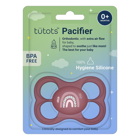 tuetots Baby Rainbow Pacifier Ultra Light Soft Silicone Nipple, Orthodontic Design, BPA-Free for Kids of 0+ Months +|Medium| Maroon