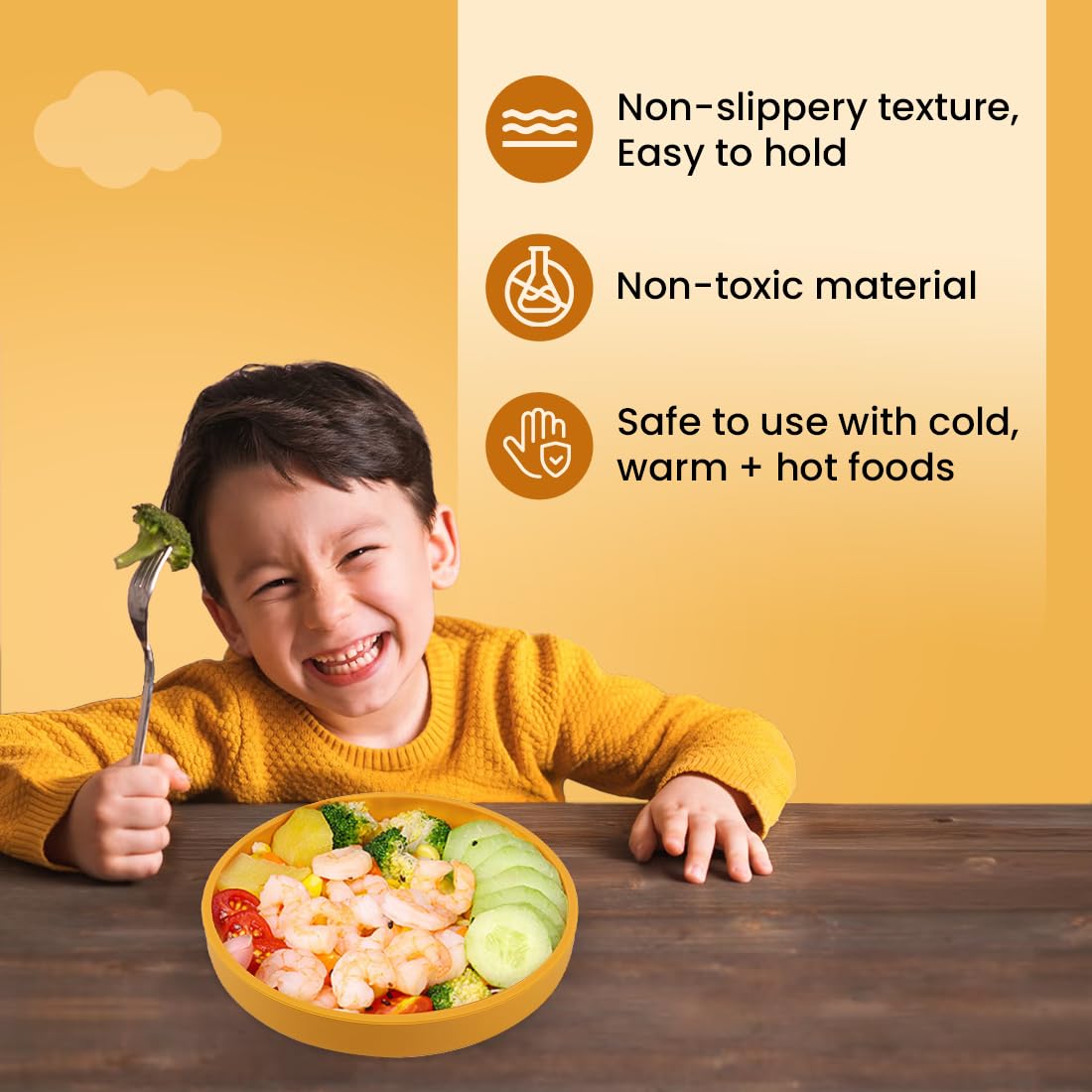 tütots Baby Silicon Plate - BPA Free, PVC Free, Non-Slip, Dishwasher Safe - Ideal Feeding Plate for Baby 6 to 12 Months, Eating Plate for 1+ Year Old (Yellow)