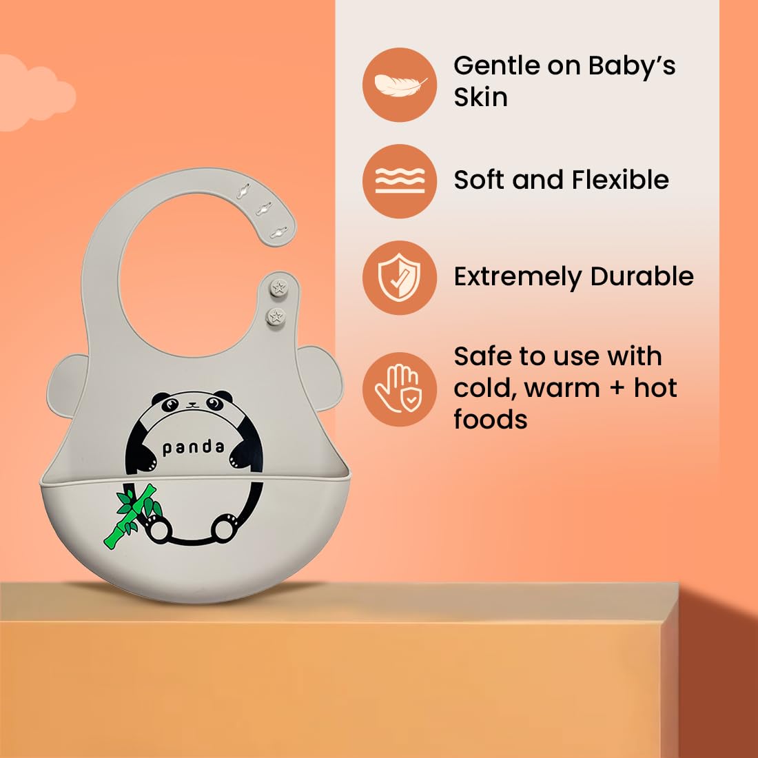 tütots Silicone Baby Bib, BPA Free, Stain Resistant with Food Catcher, Dinosaur Design, Snap Button Lock