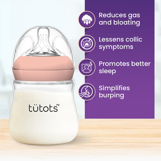 Tutots Anti-Colic Baby Bottle, 150ml, BPA-Free, Wide Neck with Natural Nipple