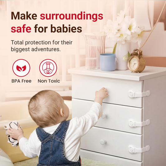 tutots Kids Safety Cabinet Door Locks, Cabinet Lock With Self Adhesive - 10 Pcs