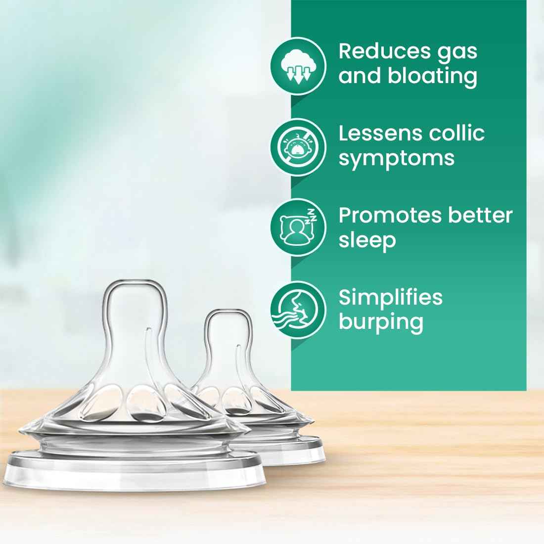 Anti-Colic Baby Bottle Nipples, BPA Free, Wide Neck, 0+ Months, Pack of 2