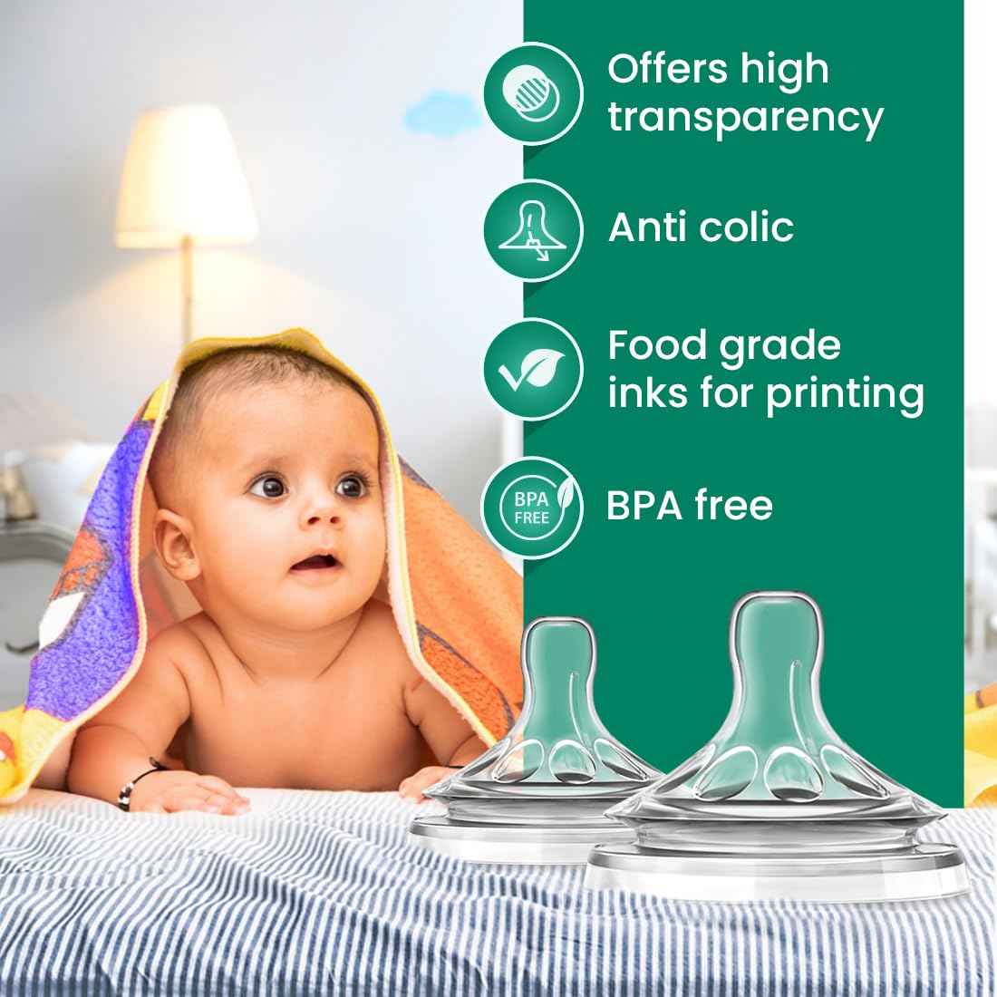 Anti-Colic Baby Bottle Nipples, BPA Free, Wide Neck, 0+ Months, Pack of 2