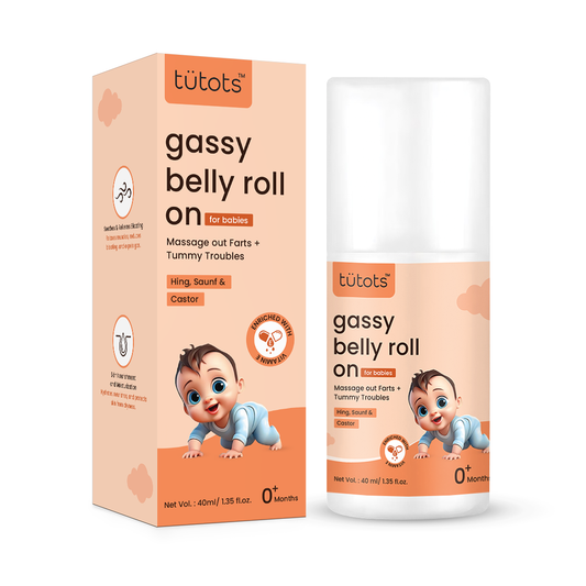 tütots Gassy Tummy Roll-On for Babies – Natural Colic & Indigestion Relief with Hing, Saunf & Castor Oil, 40ml