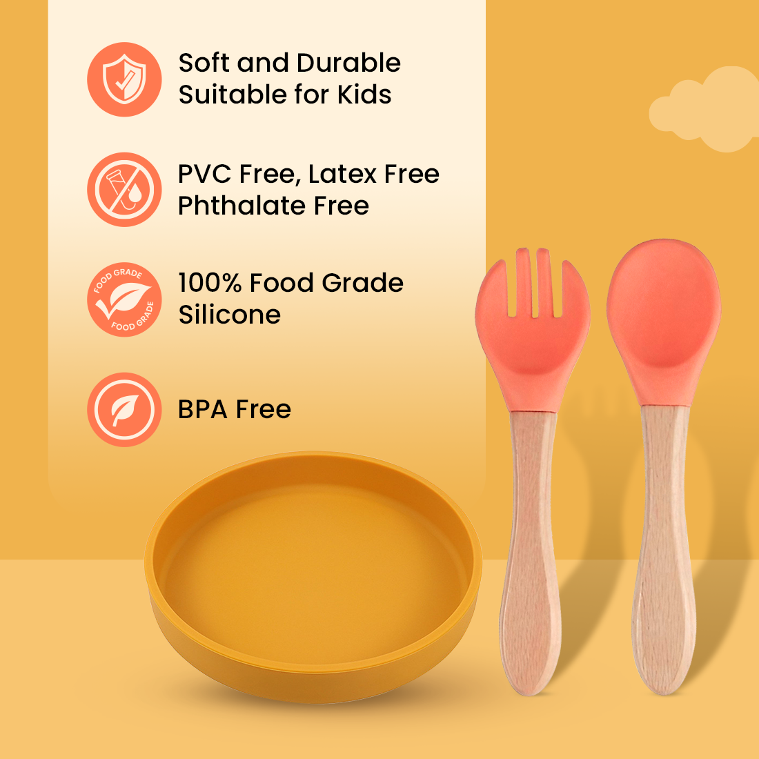 tutots Mealtime Messfree Kit Combo - Bib, Plate, Spoon & Fork - Tutots