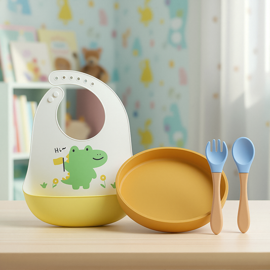tutots Mealtime Messfree Kit Combo - Bib, Plate, Spoon & Fork